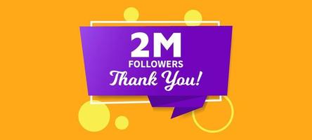 2 millions de followers, carte de remerciement pour les réseaux sociaux vecteur