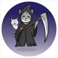 illustration d'un mignon chat grim reaper sur le point de commencer l'action vecteur