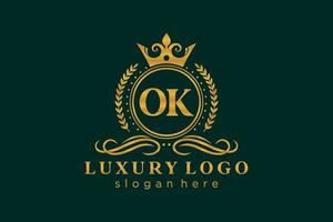 modèle initial de logo de luxe royal de lettre ok dans l'art vectoriel pour le restaurant, la royauté, la boutique, le café, l'hôtel, l'héraldique, les bijoux, la mode et d'autres illustrations vectorielles.