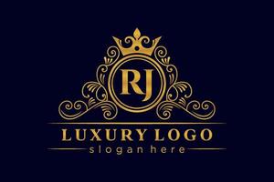 rj lettre initiale or calligraphique féminin floral dessiné à la main monogramme héraldique antique style vintage luxe création de logo vecteur premium