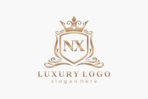 modèle initial de logo de luxe royal de lettre nx dans l'art vectoriel pour le restaurant, la royauté, la boutique, le café, l'hôtel, l'héraldique, les bijoux, la mode et d'autres illustrations vectorielles.