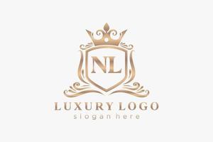 modèle de logo de luxe royal lettre initiale nl en art vectoriel pour restaurant, royauté, boutique, café, hôtel, héraldique, bijoux, mode et autres illustrations vectorielles.