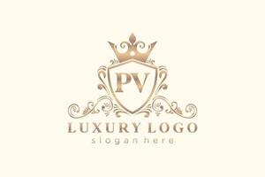 modèle de logo de luxe royal de lettre pv initiale dans l'art vectoriel pour le restaurant, la royauté, la boutique, le café, l'hôtel, l'héraldique, les bijoux, la mode et d'autres illustrations vectorielles.