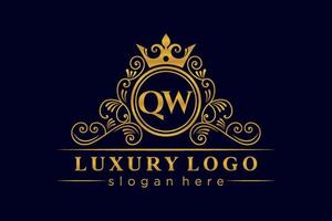 qw lettre initiale or calligraphique féminin floral monogramme héraldique dessiné à la main style vintage antique luxe logo design vecteur premium