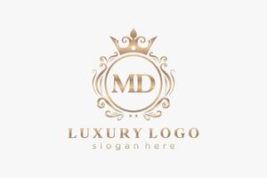 modèle initial de logo de luxe royal de lettre md dans l'art vectoriel pour le restaurant, la royauté, la boutique, le café, l'hôtel, l'héraldique, les bijoux, la mode et d'autres illustrations vectorielles.