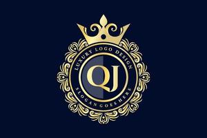 qj lettre initiale or calligraphique féminin floral monogramme héraldique dessiné à la main style vintage antique luxe logo design vecteur premium