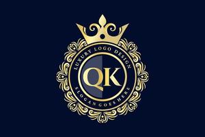 qk lettre initiale or calligraphique féminin floral monogramme héraldique dessiné à la main antique style vintage luxe logo design vecteur premium