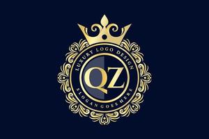 qz lettre initiale or calligraphique féminin floral monogramme héraldique dessiné à la main antique style vintage luxe logo design vecteur premium