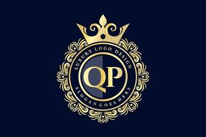 qp lettre initiale or calligraphique féminin floral monogramme héraldique dessiné à la main antique style vintage luxe logo design vecteur premium