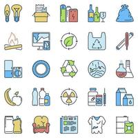 ensemble d'icônes colorées de séparation des types de déchets d'ordures. symboles de recyclage ou de tri vecteur