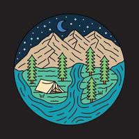 camping dans un endroit calme la nuit illustration graphique conception de t-shirt art vectoriel