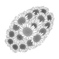 contour de vecteur de tournesol page à colorier de pétales en fleurs et feuilles fleur illustration