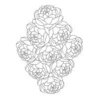 bouquet de fleurs de pivoine art de griffonnage de fleur coloriage contour vecteur graphique fond isolé