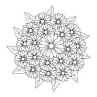 fleur coloriage dessin à la main dessin au trait de fleur noire avec un design décoratif pour impression vecteur