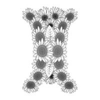 contour de vecteur de tournesol page à colorier de pétales en fleurs et feuilles fleur illustration
