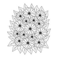 fleur coloriage dessin à la main dessin au trait de fleur noire avec un design décoratif pour impression vecteur