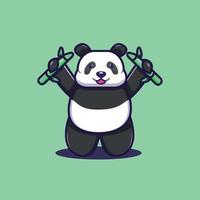 conception d'illustration vectorielle d'un panda mignon tenant un bambou vecteur