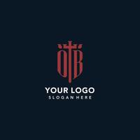 ob logos monogrammes initiaux avec un design en forme d'épée et de bouclier vecteur