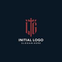 logos monogrammes initiaux lg avec design en forme d'épée et de bouclier vecteur