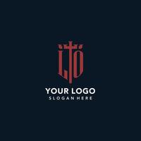 lo logos monogrammes initiaux avec un design en forme d'épée et de bouclier vecteur