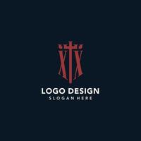 xx logos monogrammes initiaux avec un design en forme d'épée et de bouclier vecteur