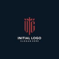 logos monogrammes initiaux ug avec un design en forme d'épée et de bouclier vecteur