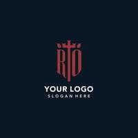 ro logos monogrammes initiaux avec un design en forme d'épée et de bouclier vecteur