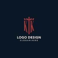 kk logos monogrammes initiaux avec un design en forme d'épée et de bouclier vecteur