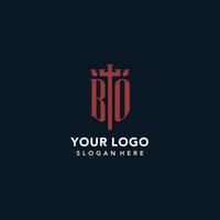 bo logos monogrammes initiaux avec un design en forme d'épée et de bouclier vecteur