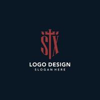 logos monogrammes initiaux sx avec design en forme d'épée et de bouclier vecteur
