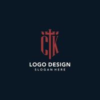 ck logos monogrammes initiaux avec un design en forme d'épée et de bouclier vecteur