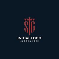 logos monogrammes initiaux sg avec conception en forme d'épée et de bouclier vecteur