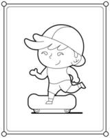 mignon garçon skateboard adapté à l'illustration vectorielle de la page de coloriage pour enfants vecteur