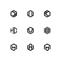 collection d'icônes noires hexagonales. éléments de conception linéaires. icône géométrique, motif géométrique, forme géométrique, étiquette, monogramme, hexagones. Solated sur blanc. vecteur libre