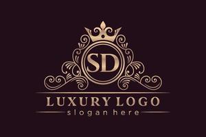 sd lettre initiale or calligraphique féminin floral monogramme héraldique dessiné à la main antique style vintage luxe logo design vecteur premium