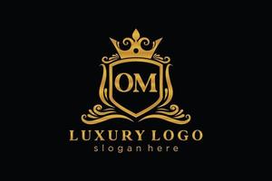 modèle initial de logo de luxe royal de lettre om dans l'art vectoriel pour le restaurant, la royauté, la boutique, le café, l'hôtel, l'héraldique, les bijoux, la mode et d'autres illustrations vectorielles.