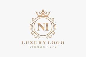 modèle de logo de luxe royal ni lettre initiale en art vectoriel pour restaurant, royauté, boutique, café, hôtel, héraldique, bijoux, mode et autres illustrations vectorielles.