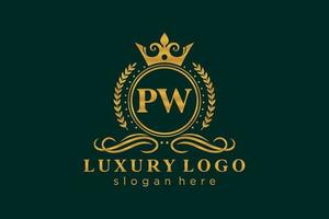 modèle initial de logo de luxe royal de lettre pw dans l'art vectoriel pour le restaurant, la royauté, la boutique, le café, l'hôtel, l'héraldique, les bijoux, la mode et d'autres illustrations vectorielles.