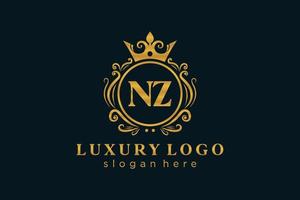 modèle initial de logo de luxe royal de lettre nz dans l'art vectoriel pour le restaurant, la royauté, la boutique, le café, l'hôtel, l'héraldique, les bijoux, la mode et d'autres illustrations vectorielles.