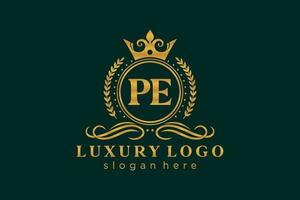 modèle de logo de luxe royal de lettre pe initiale dans l'art vectoriel pour le restaurant, la royauté, la boutique, le café, l'hôtel, l'héraldique, les bijoux, la mode et d'autres illustrations vectorielles.
