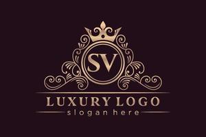 sv lettre initiale or calligraphique féminin floral dessiné à la main monogramme héraldique antique style vintage luxe logo design vecteur premium