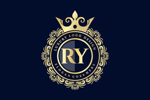 ry lettre initiale or calligraphique féminin floral monogramme héraldique dessiné à la main antique vintage style luxe logo design vecteur premium