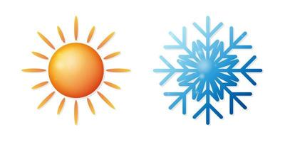 soleil et flocon de neige 3d icônes météo réalistes. icônes vectorielles isolées. conception d'icônes 3d réalistes pour l'application mobile et le site Web. illustration vectorielle vecteur