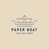 logo d'art de ligne de bateau en papier minimaliste, conception d'illustration vectorielle vecteur