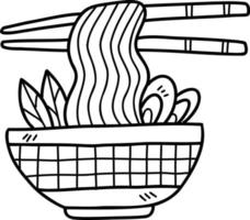 illustration de délicieuses nouilles et baguettes dessinées à la main vecteur