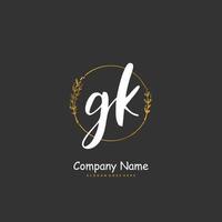 gk écriture manuscrite initiale et création de logo de signature avec cercle. beau design logo manuscrit pour la mode, l'équipe, le mariage, le logo de luxe. vecteur