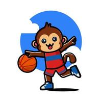 heureux singe mignon jouant au basket vecteur
