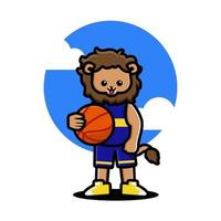 heureux mignon lion jouant au basket vecteur