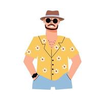 concept mbti. le personnage de l'homme d'affaires. un homme avec un chapeau et une chemise hawaïenne. illustration vectorielle plane vecteur