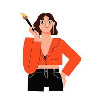 concept mbti. personnage d'acteur. artiste féminine avec un pinceau. illustration vectorielle plane vecteur